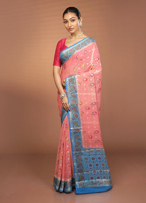 Pink Handloom Pure Georgette Saree With Blouse Piece