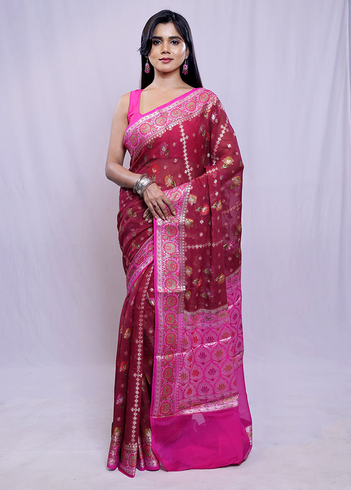 Maroon Pure Georgette Saree With Blouse Piece - Indian Silk House Agencies