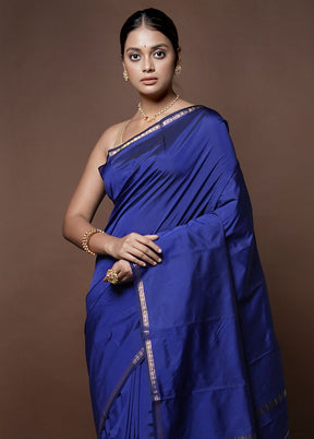 Blue Kanjivaram Silk Saree With Blouse Piece