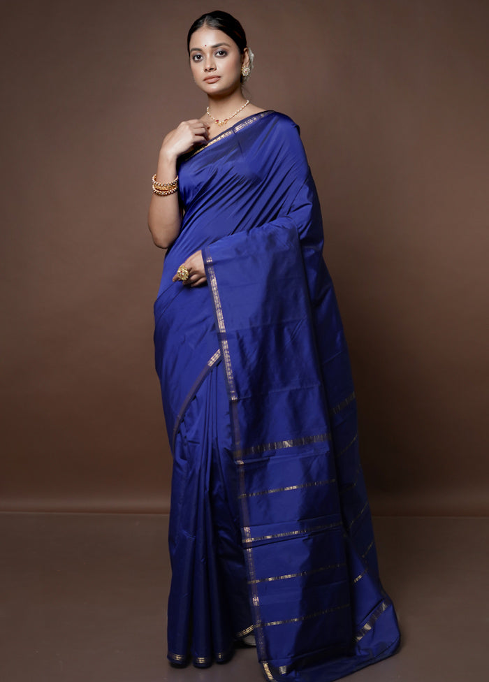 Blue Kanjivaram Silk Saree With Blouse Piece