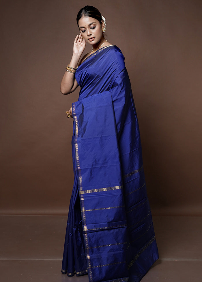 Blue Kanjivaram Silk Saree With Blouse Piece