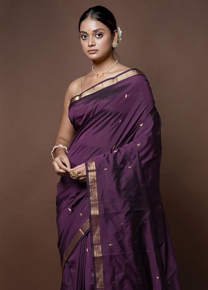 Purple Kanjivaram Silk Saree With Blouse Piece