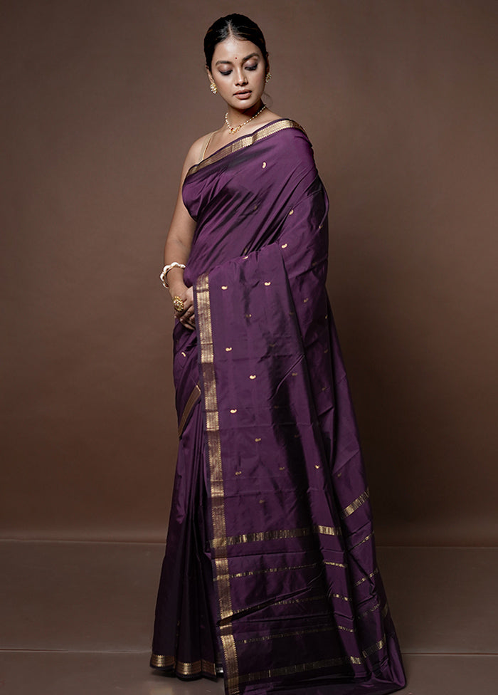 Purple Kanjivaram Silk Saree With Blouse Piece