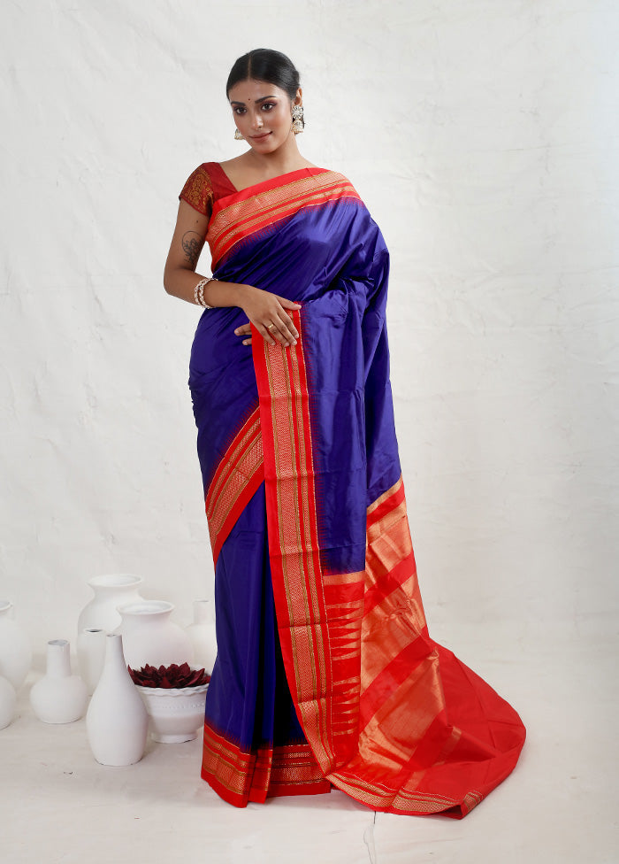 Blue Kanjivaram Pure Silk Saree With Blouse Piece - Indian Silk House Agencies