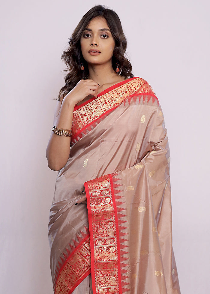 Cream Kanjivaram Pure Silk Saree With Blouse Piece - Indian Silk House Agencies