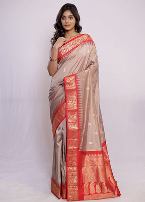 Cream Kanjivaram Pure Silk Saree With Blouse Piece - Indian Silk House Agencies