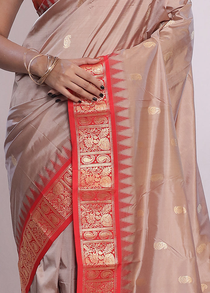 Cream Kanjivaram Pure Silk Saree With Blouse Piece - Indian Silk House Agencies