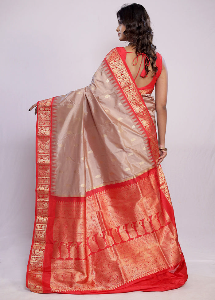 Cream Kanjivaram Pure Silk Saree With Blouse Piece - Indian Silk House Agencies