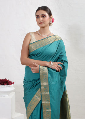 Blue Kanjivaram Silk Saree With Blouse Piece - Indian Silk House Agencies