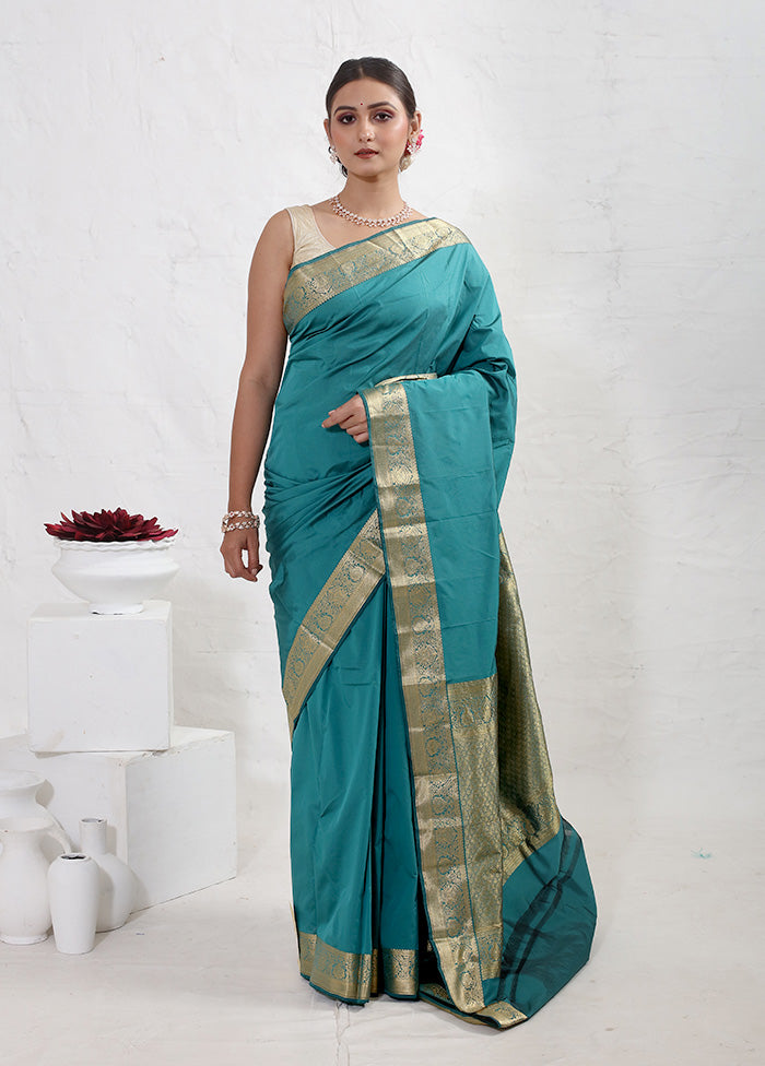 Blue Kanjivaram Silk Saree With Blouse Piece - Indian Silk House Agencies