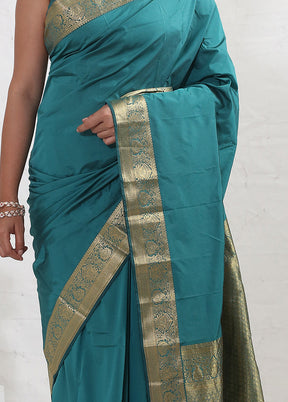 Blue Kanjivaram Silk Saree With Blouse Piece - Indian Silk House Agencies