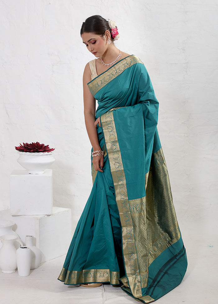 Blue Kanjivaram Silk Saree With Blouse Piece - Indian Silk House Agencies