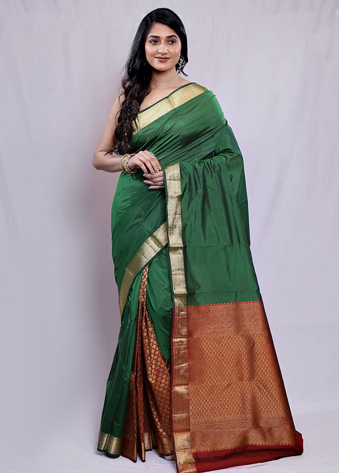 Green Kanjivaram Silk Saree With Blouse Piece - Indian Silk House Agencies