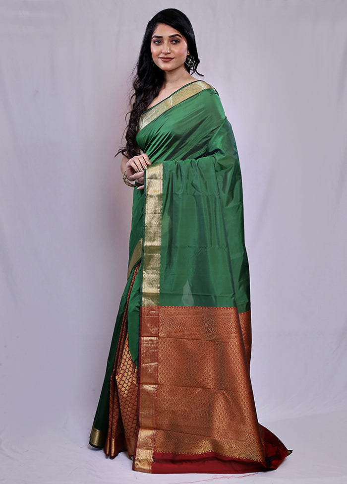 Green Kanjivaram Silk Saree With Blouse Piece - Indian Silk House Agencies