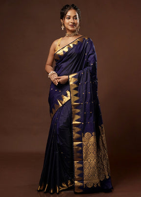 Blue Kanjivaram Silk Saree With Blouse Piece - Indian Silk House Agencies