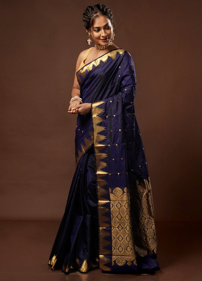 Blue Kanjivaram Silk Saree With Blouse Piece - Indian Silk House Agencies