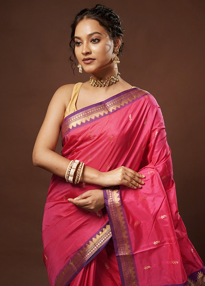 Pink Kanjivaram Silk Saree With Blouse Piece - Indian Silk House Agencies