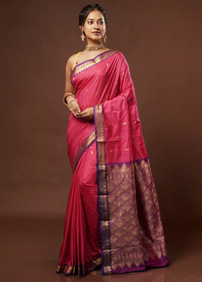 Pink Kanjivaram Silk Saree With Blouse Piece - Indian Silk House Agencies