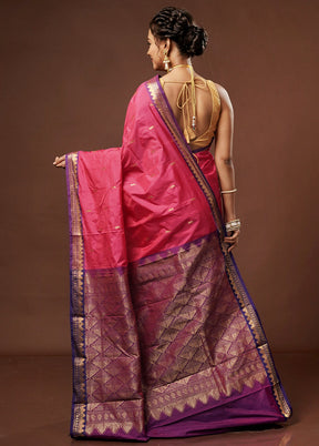 Pink Kanjivaram Silk Saree With Blouse Piece - Indian Silk House Agencies