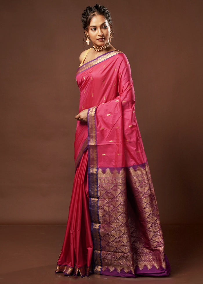 Pink Kanjivaram Silk Saree With Blouse Piece - Indian Silk House Agencies