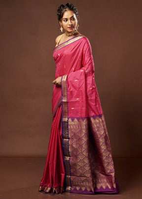 Pink Kanjivaram Silk Saree With Blouse Piece - Indian Silk House Agencies