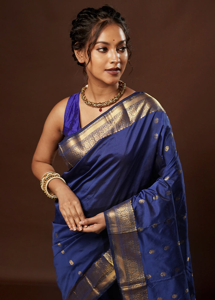 Blue Kanjivaram Silk Saree With Blouse Piece - Indian Silk House Agencies