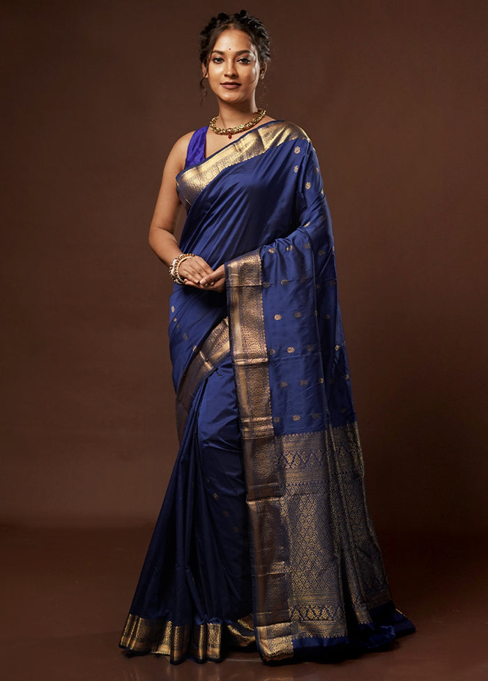 Blue Kanjivaram Silk Saree With Blouse Piece - Indian Silk House Agencies