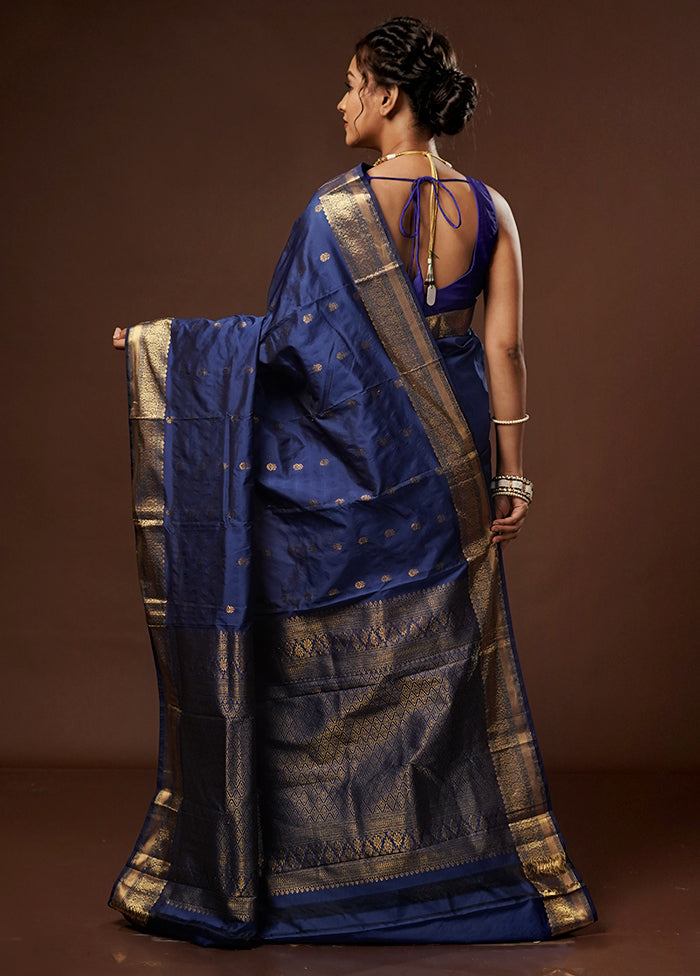 Blue Kanjivaram Silk Saree With Blouse Piece - Indian Silk House Agencies