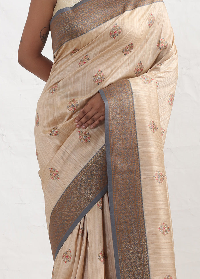 Cream Dupion Silk Saree With Blouse Piece - Indian Silk House Agencies