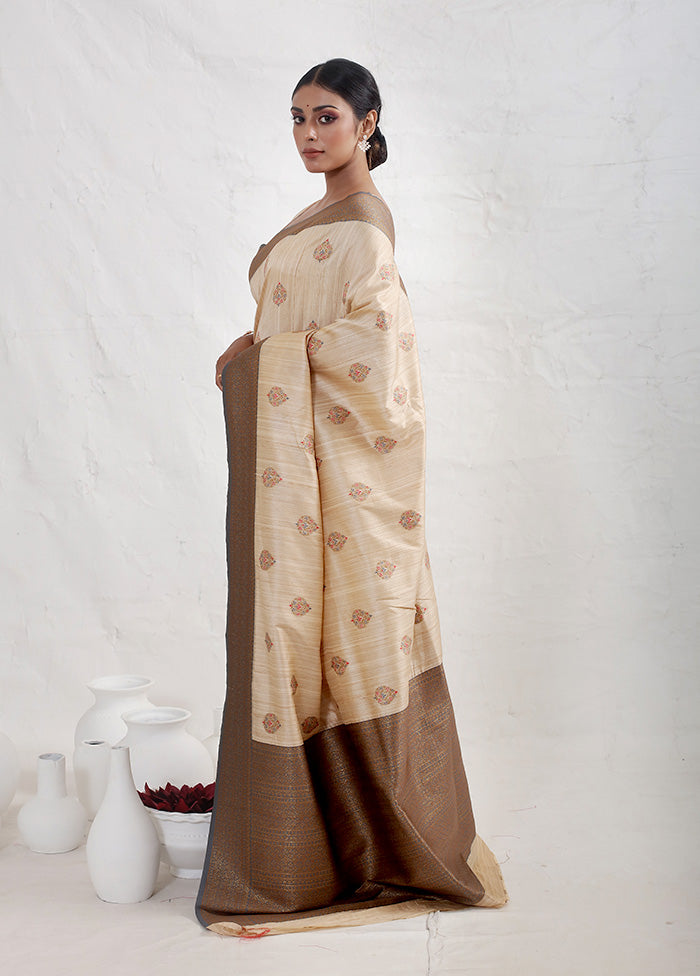 Cream Dupion Silk Saree With Blouse Piece - Indian Silk House Agencies