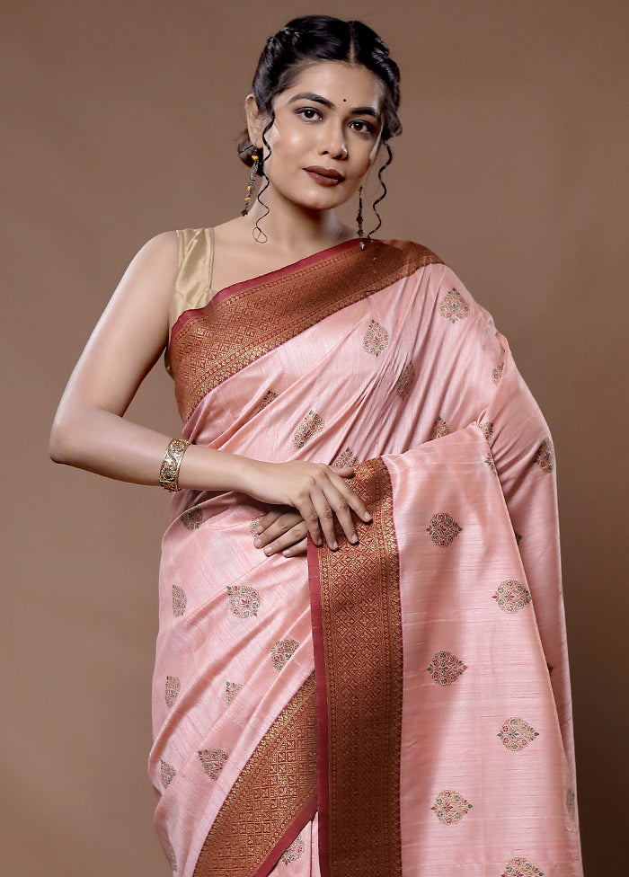 Peach Dupion Silk Saree With Blouse Piece - Indian Silk House Agencies