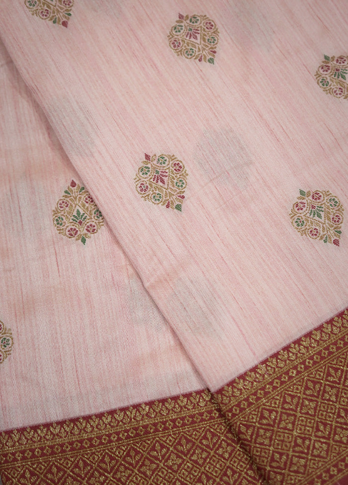 Peach Dupion Silk Saree With Blouse Piece - Indian Silk House Agencies