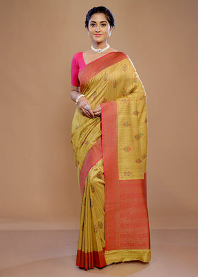 Yellow Dupion Silk Saree With Blouse Piece - Indian Silk House Agencies