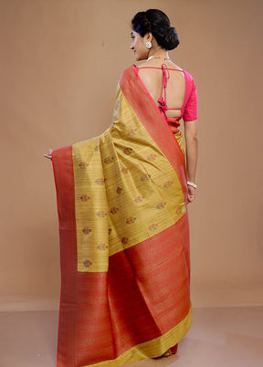 Yellow Dupion Silk Saree With Blouse Piece - Indian Silk House Agencies