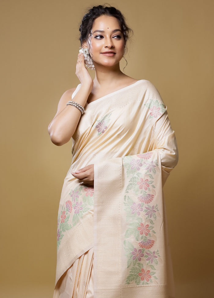 Cream Dupion Silk Saree With Blouse Piece