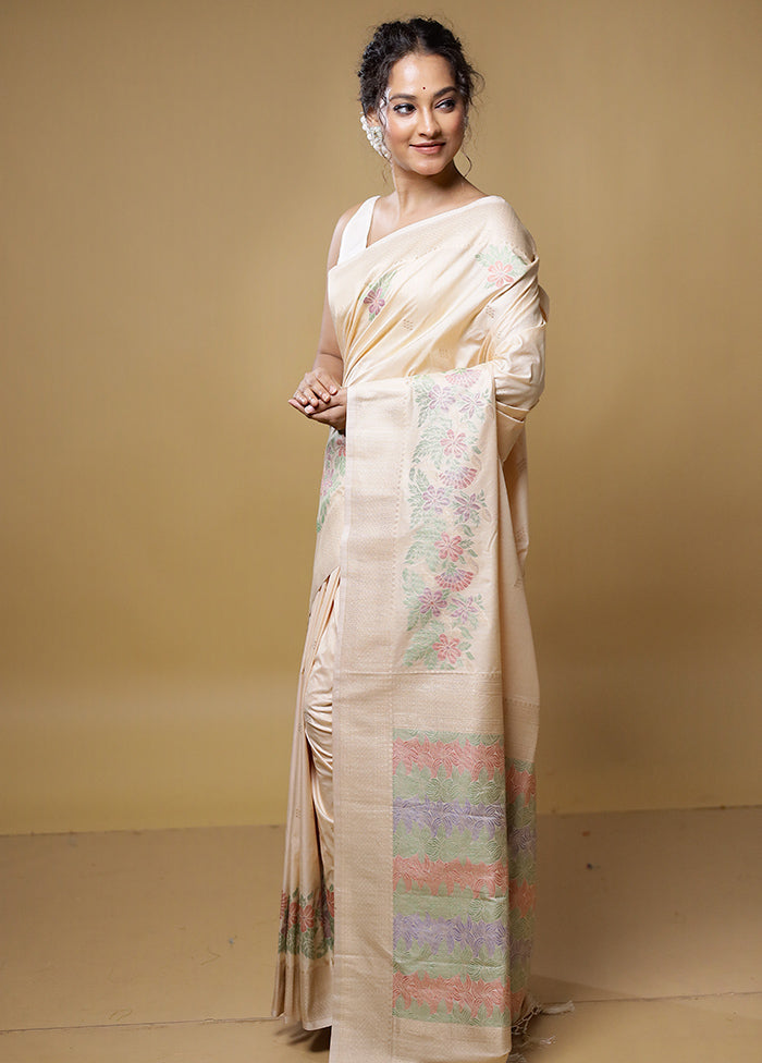 Cream Dupion Silk Saree With Blouse Piece