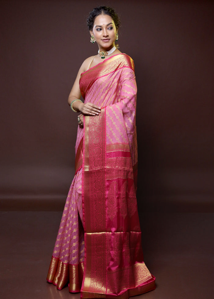 Pink Georgette Saree With Blouse Piece