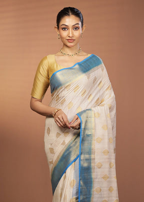 White Dupion Silk Saree With Blouse Piece