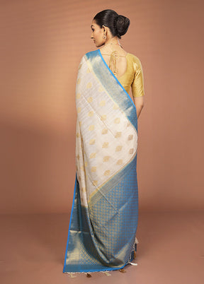White Dupion Silk Saree With Blouse Piece