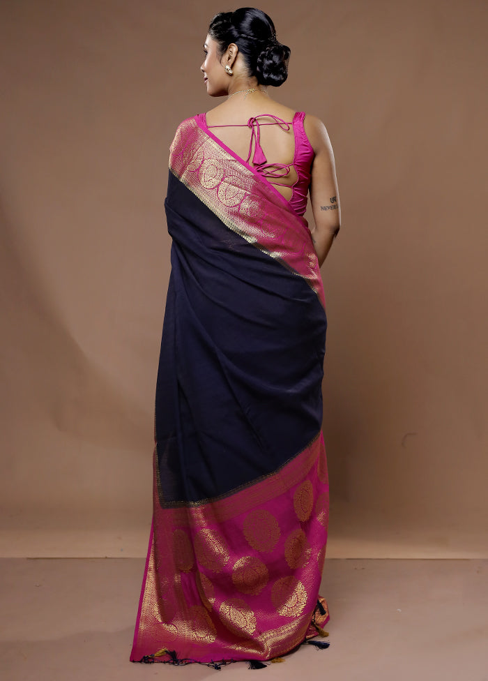 Black Dupion Silk Saree With Blouse Piece - Indian Silk House Agencies