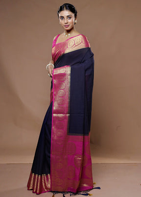 Black Dupion Silk Saree With Blouse Piece - Indian Silk House Agencies