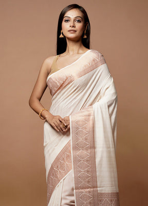 Cream Dupion Silk Saree With Blouse Piece