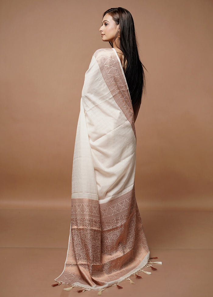 Cream Dupion Silk Saree With Blouse Piece