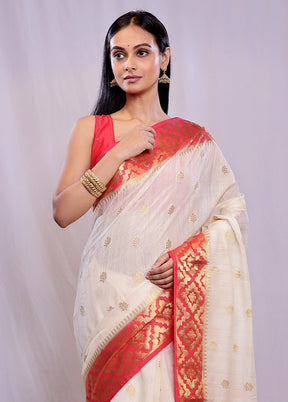 White Dupion Silk Saree With Blouse Piece - Indian Silk House Agencies