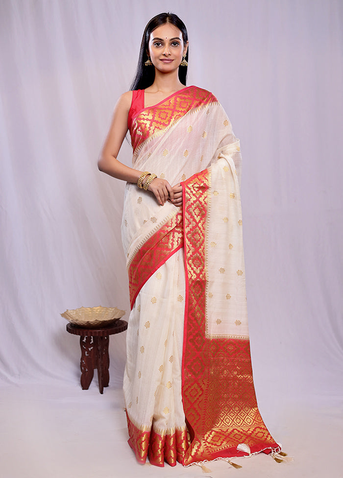 White Dupion Silk Saree With Blouse Piece - Indian Silk House Agencies