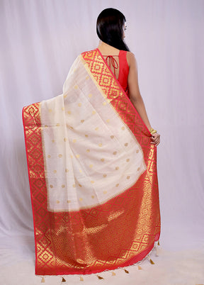 White Dupion Silk Saree With Blouse Piece - Indian Silk House Agencies