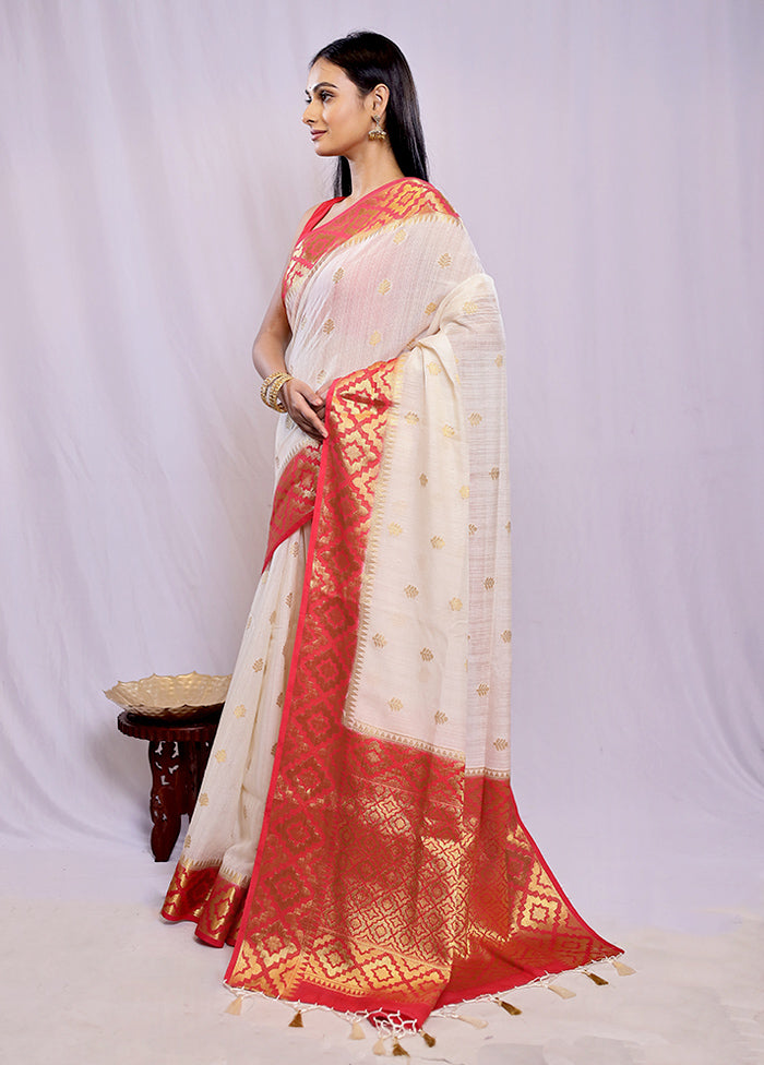 White Dupion Silk Saree With Blouse Piece - Indian Silk House Agencies