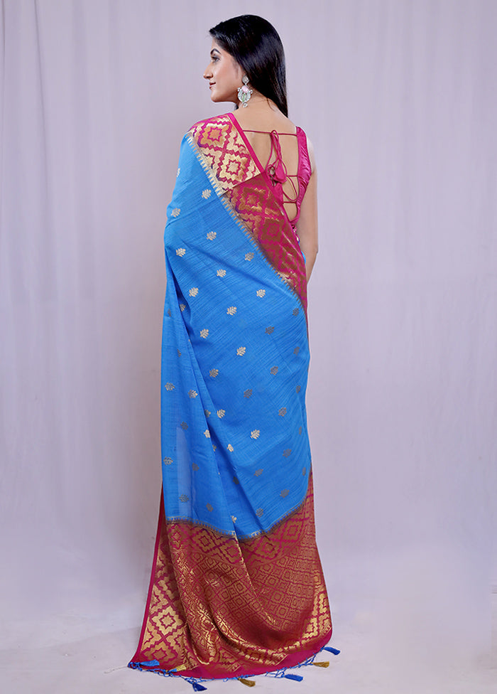 Blue Dupion Silk Saree With Blouse Piece - Indian Silk House Agencies