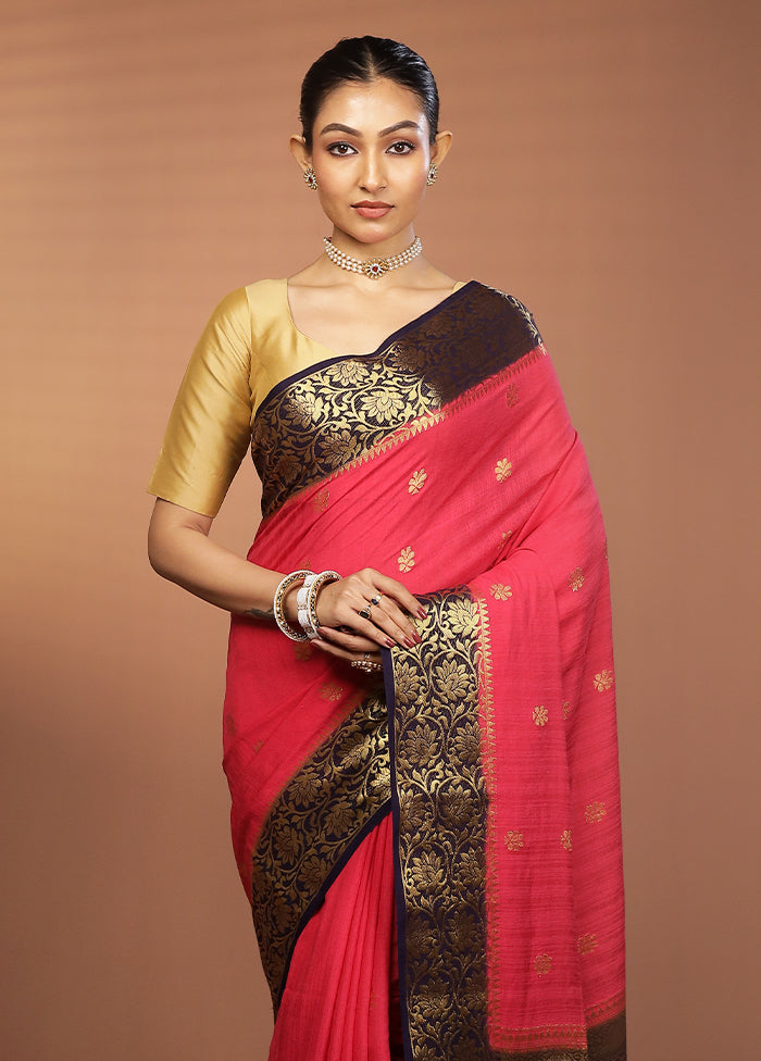 Pink Dupion Silk Saree With Blouse Piece