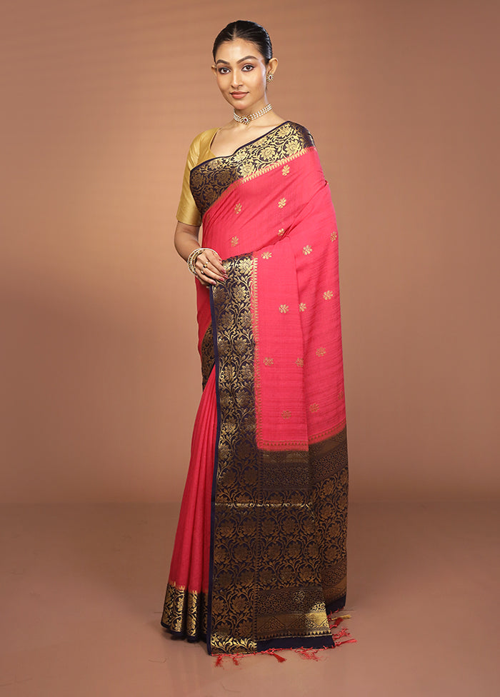 Pink Dupion Silk Saree With Blouse Piece